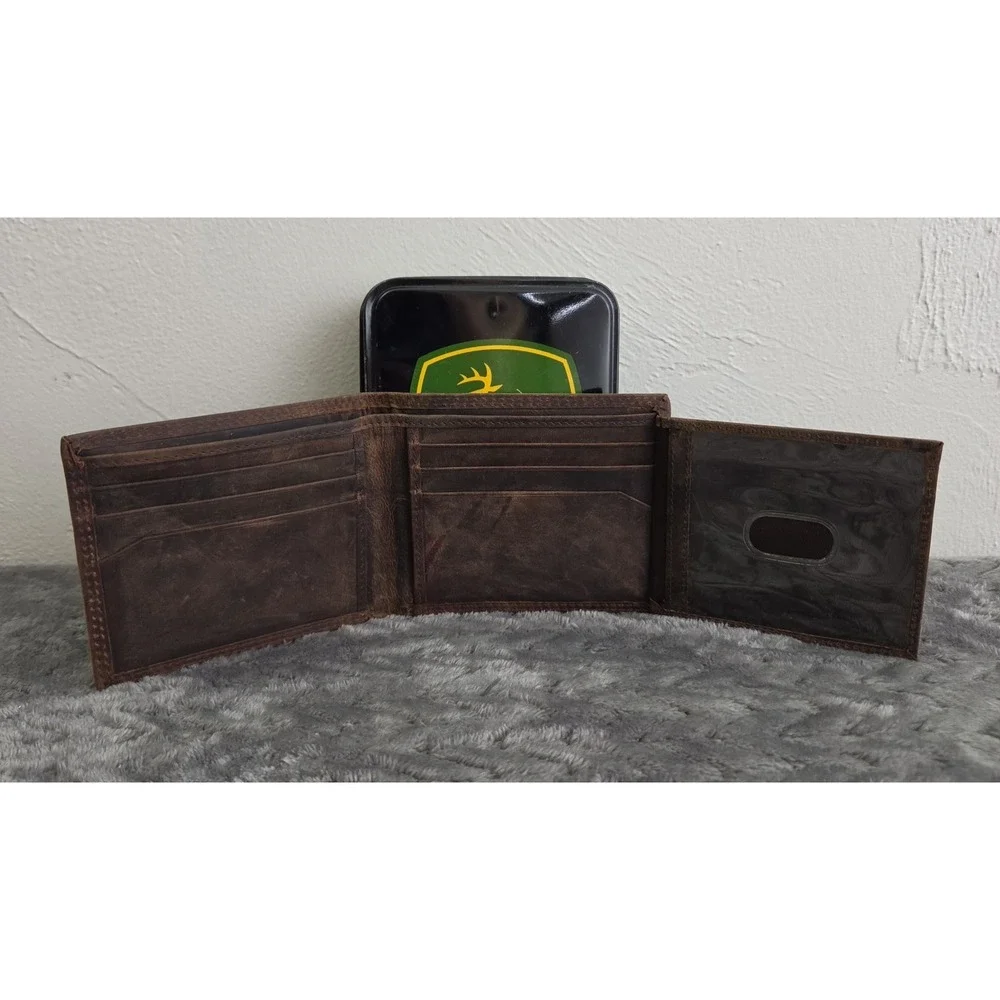 John Deere Men's Brown Leather Wallet Credit Card Holder